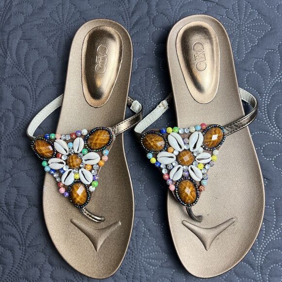 CATO Afrocentric Sandals Beaded Pretty Beach Vacation Cruise SZ 9 Resort Chic - Picture 2 of 8